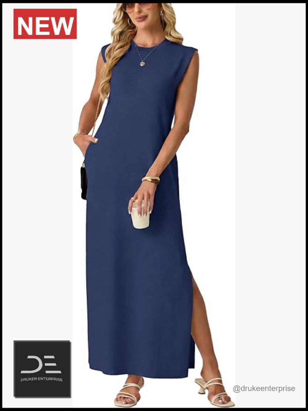 Anti-Pilling Shift Sweater Maxi Dress with Pockets Business Casual